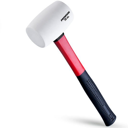 EFFICERE 16 oz. Premium White Rubber Mallet Hammer | All Natural and Eco-Friendly White Rubber Head, Durable Fiberglass Handle | Deliver Soft, Non-Marring and Non-Marking Strikes for Delicate Surfaces