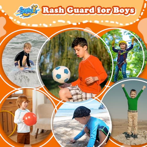 Boys' Long Sleeve Rash Guard UPF 50 Sun Shirt - Orange, 9-10 Years