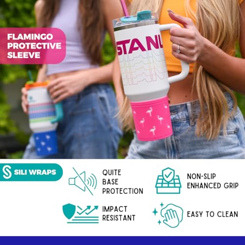 Flamingo Silicone Bottle Sleeve - Insulated, 40oz, Pink, Aqua