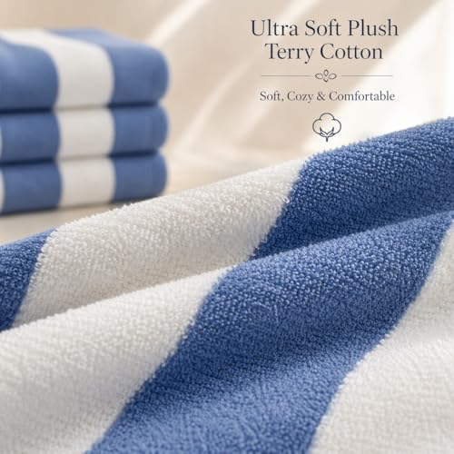 Oversized Cotton Turkish Beach Towel - Cabana Fountain Blue, 4 Pack
