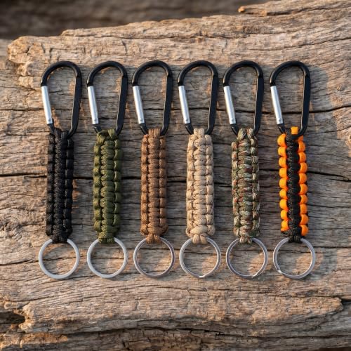6 Pcs Paracord Keychains with Carabiner - Outdoor Lanyard Set