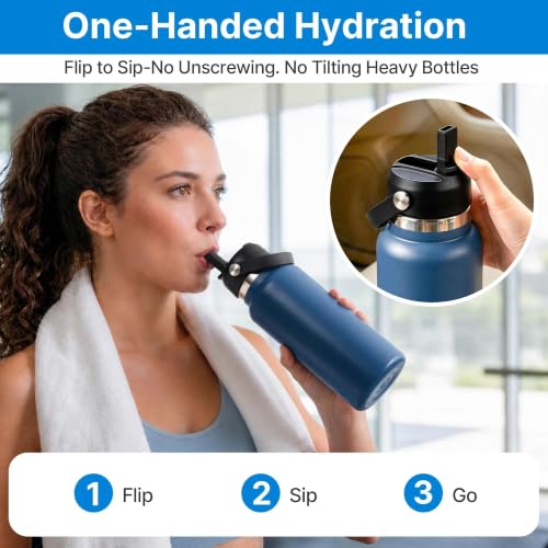 Bluwing 2 Pack Straw Lid for Hydro Flask Wide Mouth 12-64 oz Black
