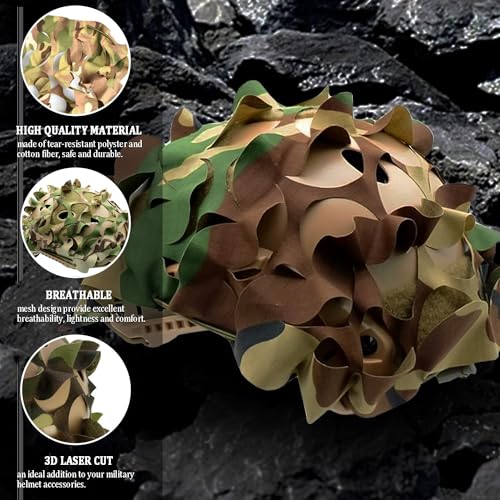 Tactical Helmet Cover - 3D Leaf Camo, Adjustable Fit - Woodland
