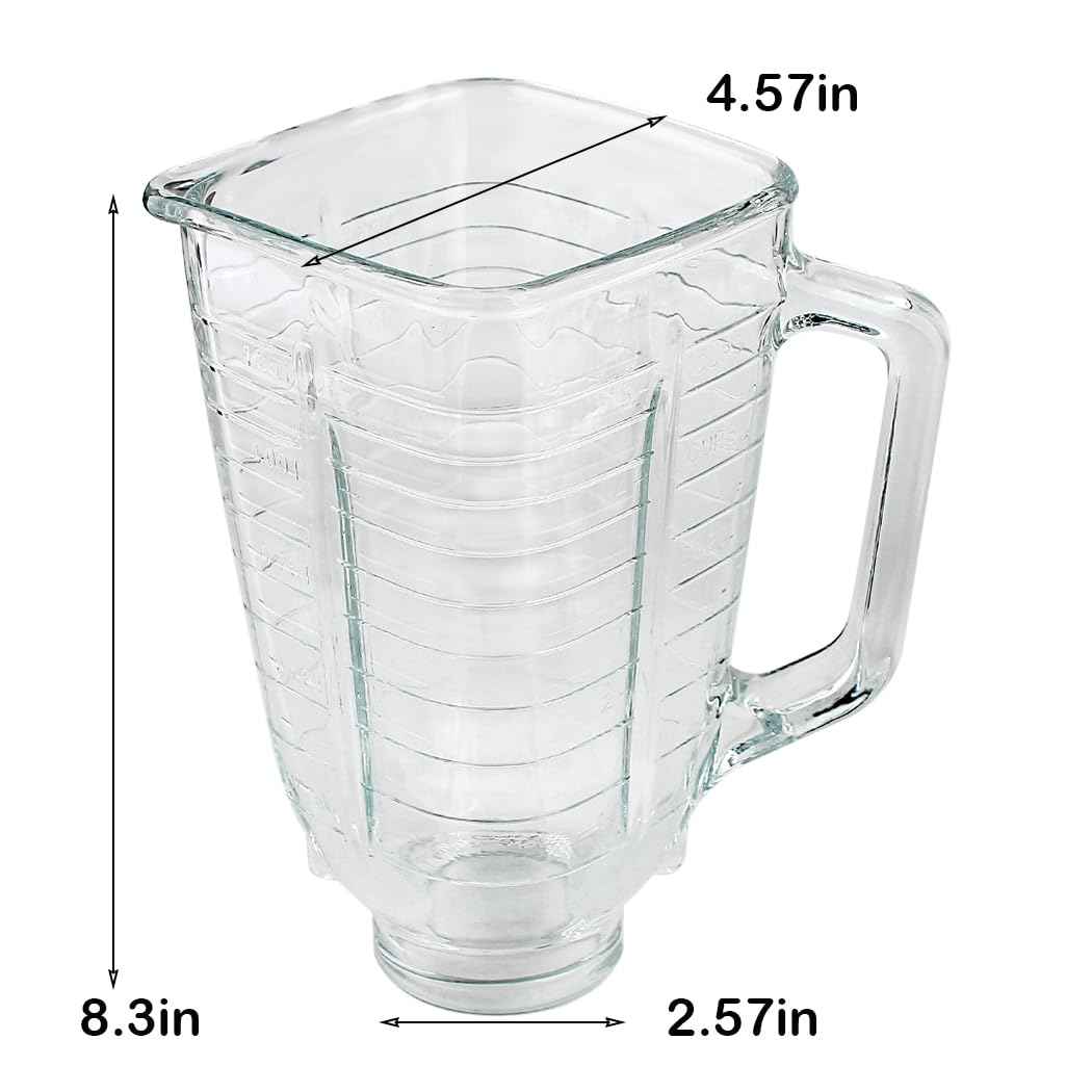 Veterger Replacement Parts 5-Cup Square Glass Jar with Lid,Compatible with Oster Blender