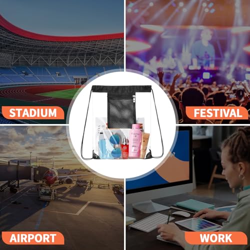 Clear Drawstring Bag - Waterproof Stadium Security Backpack - Black