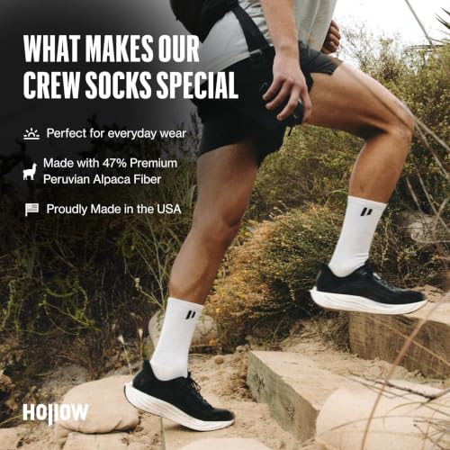 HOLLOW Unisex Alpaca Crew Socks 1 Pair Medium White Moisture-Wicking US Made