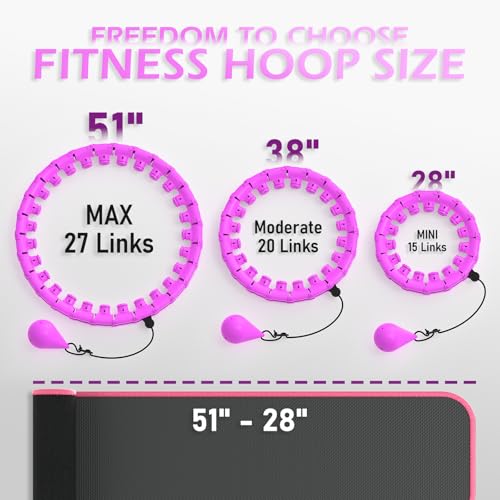 Weighted Hula Hoop for Adults - 51 Inch with 27 Links & Waist Trainer - Purple