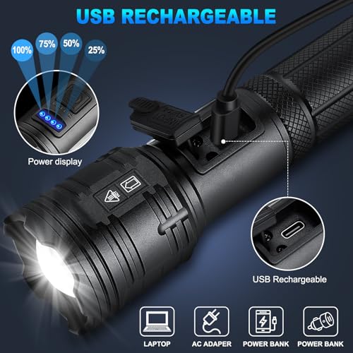 Rechargeable LED Flashlights High Lumens, 99,000 Lumens Super Bright Flashlight 7 Modes w/COB Work Light, Powerful Flash Light for Outdoor Emergency Hiking Camping
