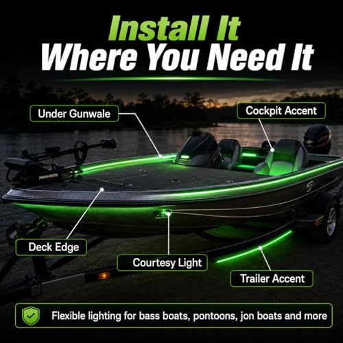 Seaponer 5m Green LED Boat Light Strip for Pontoon, Kayak, Duck, Sail, Marine - 12V Waterproof Decor Lighting