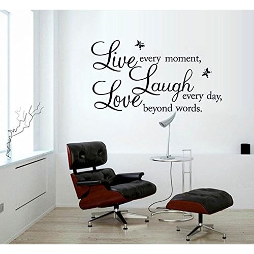 Blinggo Vinyl Decal Live Every Moment, Laugh Every Day, Love Beyond Words Wall Quote Black 15'' X 22''