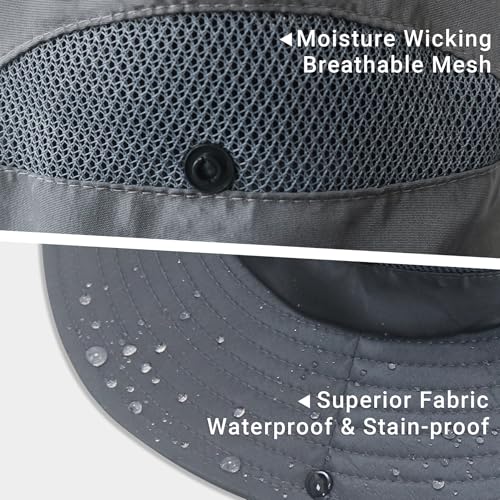 Sun Bucket Hat with Neck Flap - Dark Gray Fishing Hat