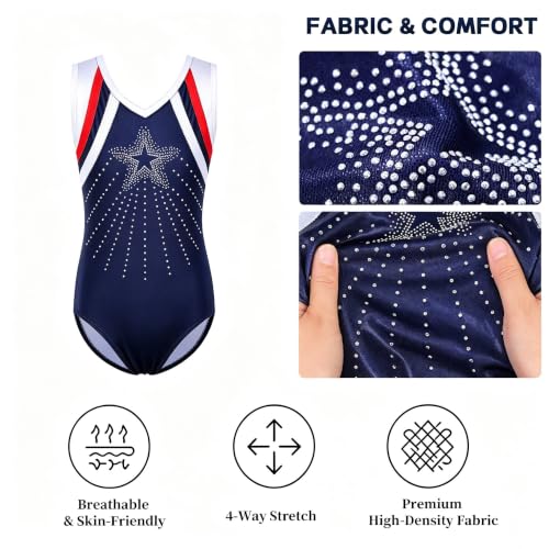 Girls Gymnastics Leotard Sparkly Dancewear for Tumbling & Ballet 7-8Y Navy Stars