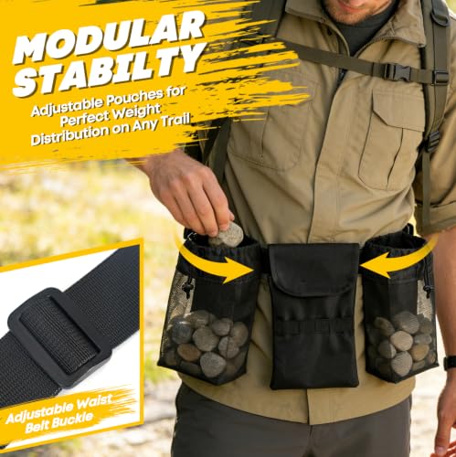 Hands-Free Rockhounding Waist Bag with 3 Mesh Pouches for Field Collecting