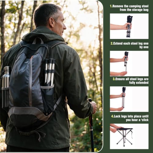 JVZI 1.2lb Ultralight Telescoping Folding Camping Stool - Portable, 275lbs Capacity, Compact for Hiking & Fishing (Variation 1)
