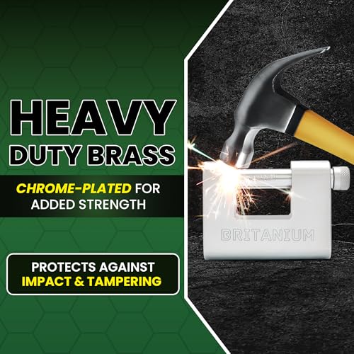 Britanium¢ç BRB80 Heavy Duty Container Lock ?with 5 Keys - 13mm Cut Resistant Shackle, Weatherproof Chrome Plated Body | High Security Padlock for Container, Garage, Shed, Gates