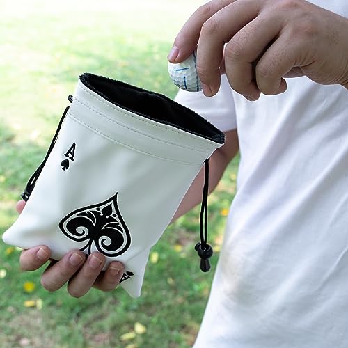 Ace of Spade Golf Valuables Bag with Drawstrings - PU Leather Tee Pouch for Men & Women