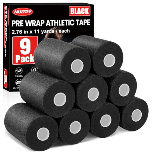 Black Pre Wrap Athletic Tape - 9 Pack, 2.76 Inch x 11 Yards