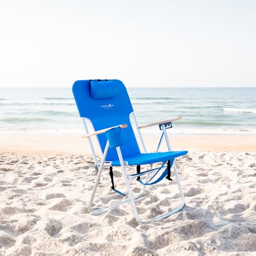 Caribbean Joe 4-Position Folding Beach Chair with Headrest & Cup Holder