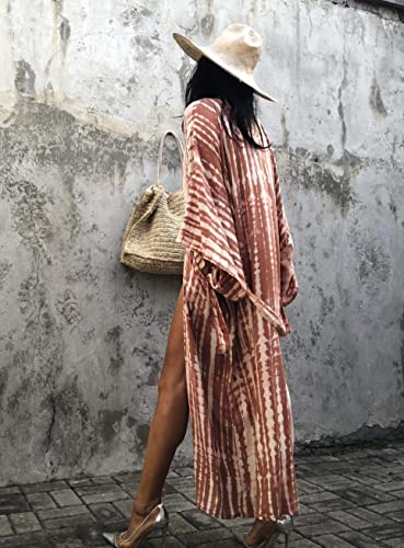 Women's One Size Rust Red Kimono Cover Up Long Beach Dress Swimsuit Coverups Lightweight Robe