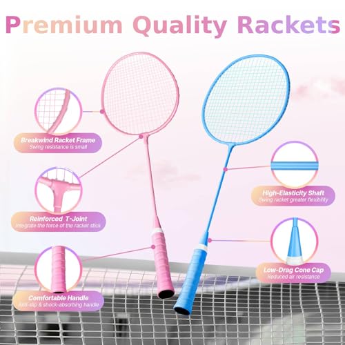 4 Racket Badminton Set with 6 Birdies - Lightweight Outdoor Fun