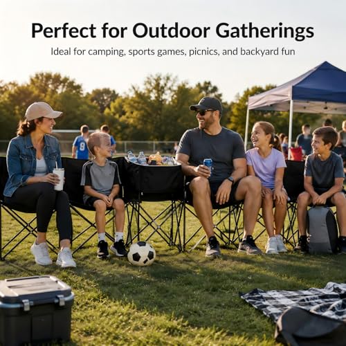 6-Seat Folding Soccer Bench with Cooler - Portable Team Chair