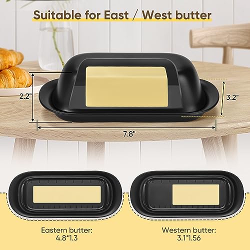 Airtight Butter Dish with Lid - Plastic Butter Keeper Tray - Black-01