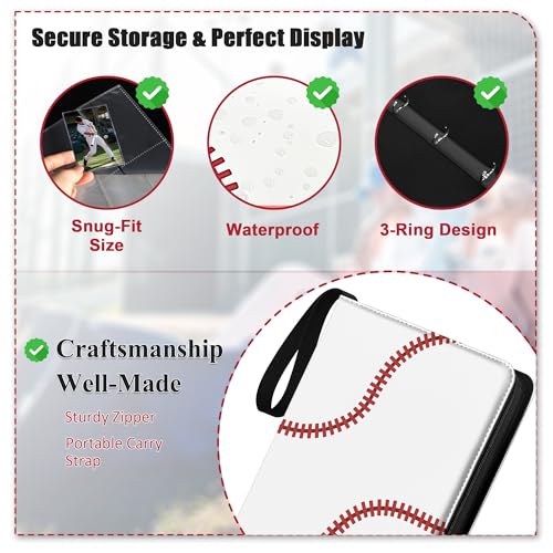 Kitoyz Baseball Card Sleeves Binder Set - 900 Pockets, Card Protectors, Removable Pages for Trading & Sport Cards