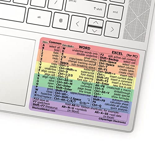 Windows Shortcut Sticker for Word & Excel - Keyboard Reference - Rainbow