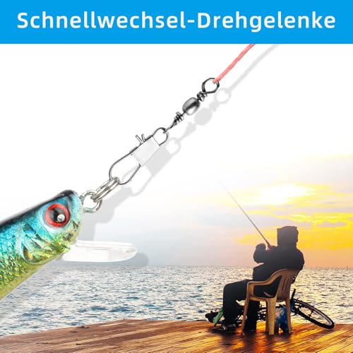 125 Pcs Fishing Swivel Snap Set with Rolling Ball Bearings - 5 Sizes