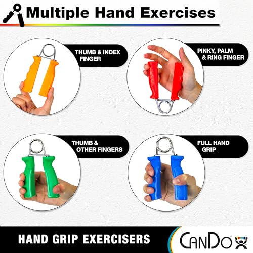 CanDo Ergo Grip Hand Exerciser Set – 5 Pairs, X-Light to X-Heavy (5 Colors)