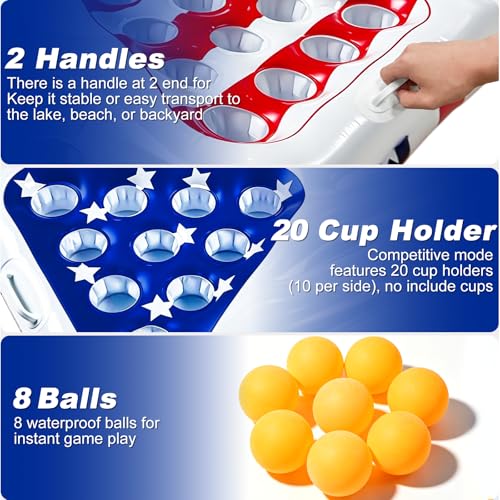 2-in-1 Patriotic Pool Float & Pong Toss Table with 8 Balls – 6x3 ft