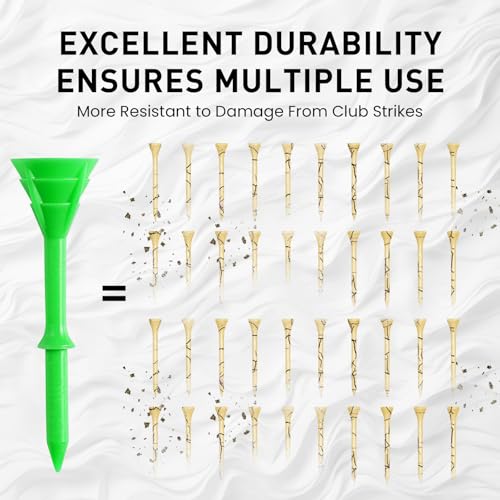 Unbreakable Golf Tees - Durable Plastic, 30 Pack, 3 1/4 Inch - Green