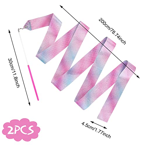 2-Piece Rhythmic Gymnastics Dance Ribbons with Wands - 78.7 Inch Streamers