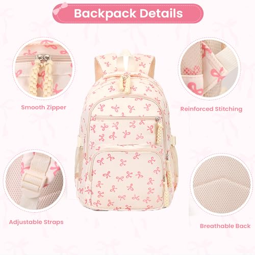 JingyuKJ Pink Coquette Bow Backpack Aesthetic Kawaii Daypack for Women & Girls