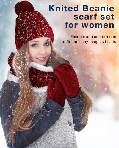 Suhine 18-Piece Winter Hat Scarf Gloves Set Women Warm Knit Beanie Touchscreen Gloves