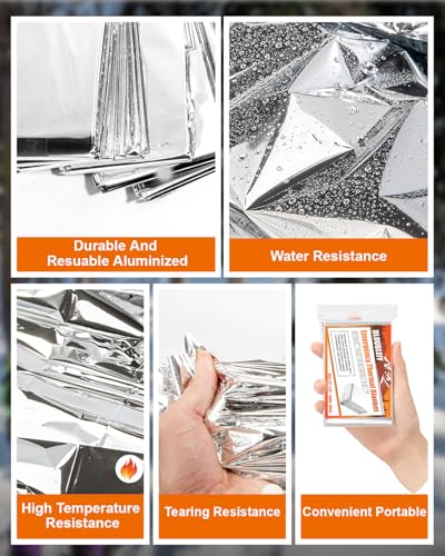 Emergency Mylar Thermal Blankets - 5-Pack Waterproof Survival Gear