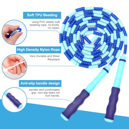 Adjustable Soft Beaded Jump Rope - 3 Pack for Kids & Adults