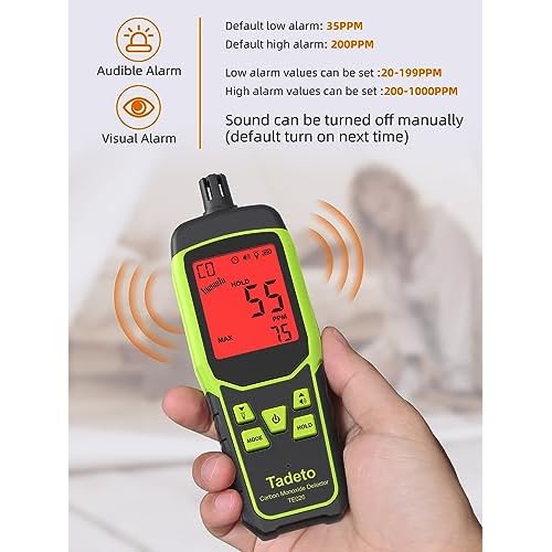 Carbon Monoxide Detectors, Portable CO Detector with Audible & Visual Alarm, 2.4-in Backlit Screen 0-1000PPM Travel CO Gas Meter for Home, Industrial and Outdoor (Includes Battery x3)