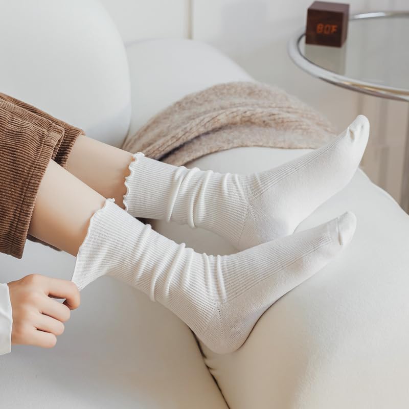 Cute Ruffle Frilly Crew Socks - Medium / 3 Pairs White
