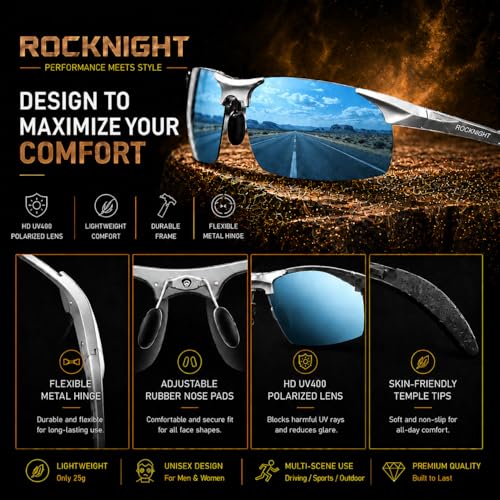 Polarized Driving Sunglasses for Men - Al-Mg Frame, Adjustable Nose Pads