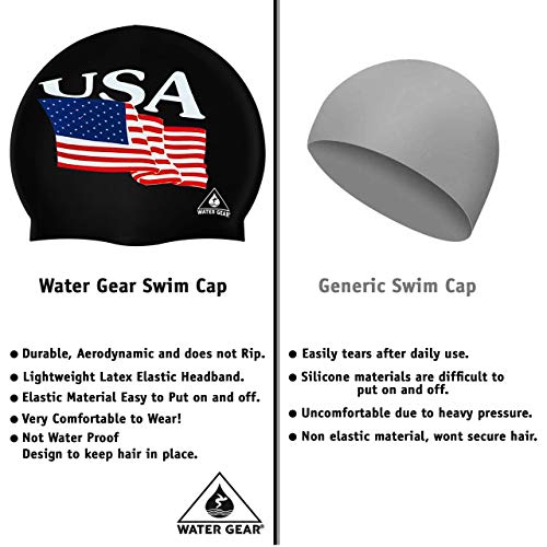 Latex Swim Cap - USA Black - One Size - Keeps Hair Dry & Comfortable