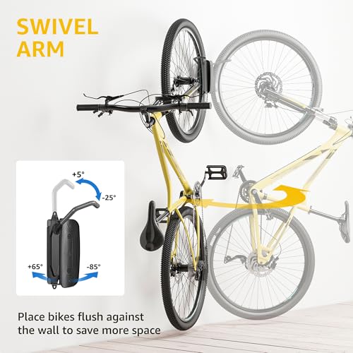 monTEK Swivel Bike Wall Mount ? 2 Pack Garage Bike Hanger & Space-Saving Vertical Bike Rack for Garage & Apartment, Sturdy Bike Storage Hook Holds 66 lbs, Easy Installation & Scratch-Proof Design