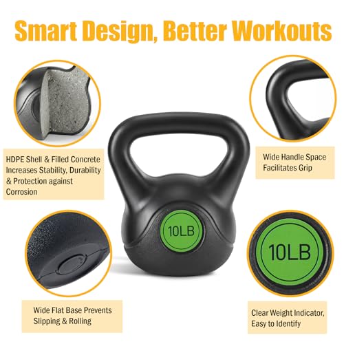 Kettlebell Set with 3 Adjustable Weights for Strength Training - Durable & Anti-Roll Base
