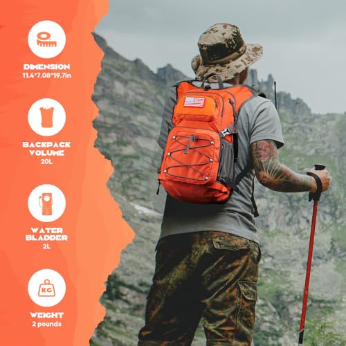 Hydration Hiking Backpack with 2L Bladder - Orange