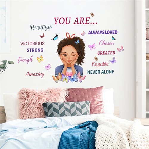 Black Girl Inspirational Wall Stickers, sacinora Motivational Lettering Quotes Butterfly Wall Decals Removable Vinyl Peel and Stick for Afro Woman Kids Baby Nursery Bedroom Toddler Room Art Decoration