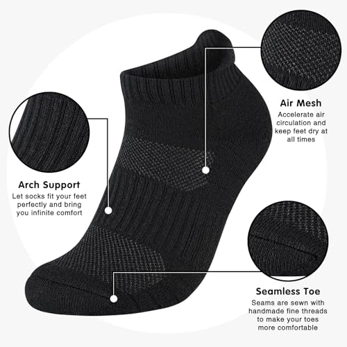 Monxiery Mens Cotton Cushioned Ankle Socks, Athletic Performance