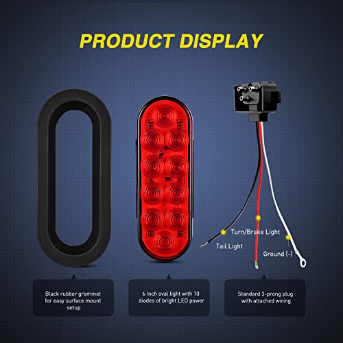 Nilight 6" Oval LED Trailer Tail Lights Red 4 Pack w/ Grommets & 3-Prong Plug