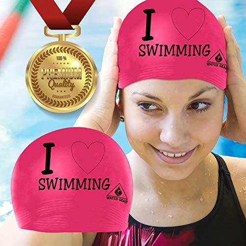 Latex Swim Cap for Long Hair - Waterproof Swimming Cap - Pink