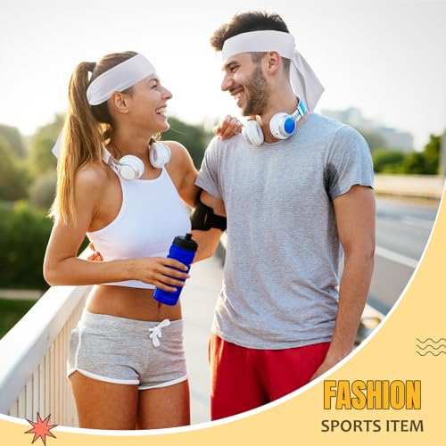 Hiboom 18 Pack White Tie Headbands for Sports Workout Men Women