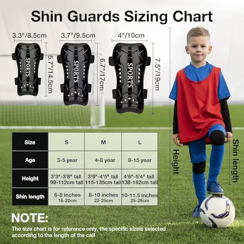 Motspo Toddler Soccer Shin Guards with Adjustable Double Straps, Black-White, Medium (3'9"-4'5" tall)